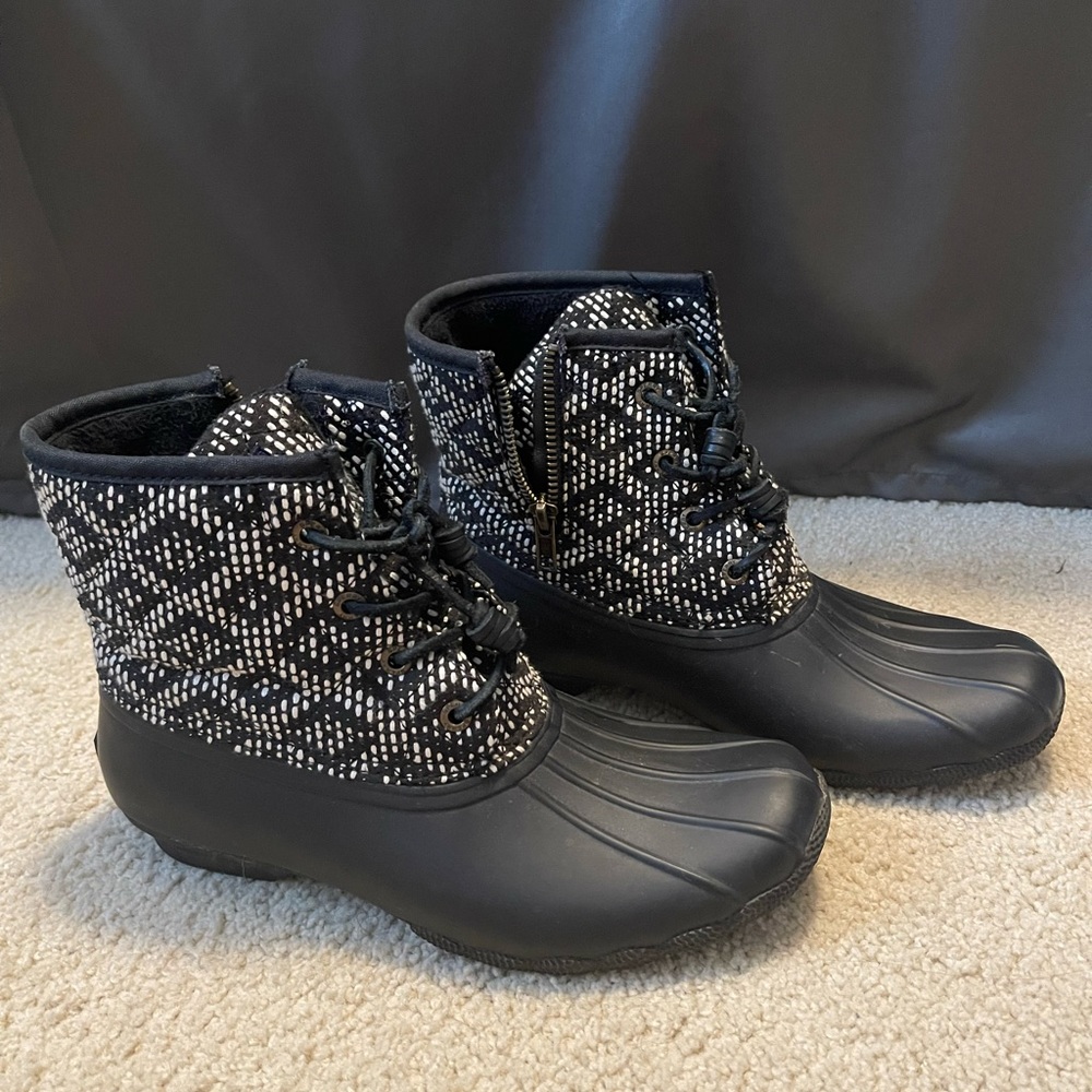 Black and White Sperry Duck Boots